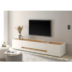 Lowboard 220x40 cm Eiche Weiss 2-türig + 2x Schubkästen BOSTON