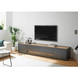 Lowboard 220x40 cm Eiche Anthrazit 2-türig + 2x Schubkästen BOSTON