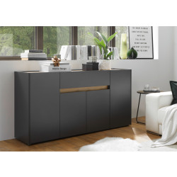Sideboard 170x87 cm Eiche Anthrazit 4-türig + Doppelschubkasten BOSTON