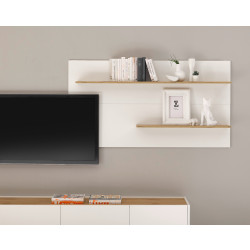 Wandpaneel 155x80 cm Weiss mit 2x Ablageböden Eiche BOSTON