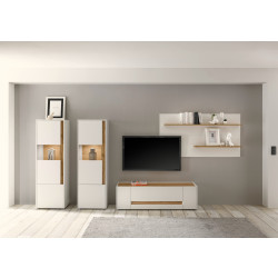 Wohnwand 340 cm Eiche Weiss 4-teilig Nr 18 BOSTON + Beleuchtung