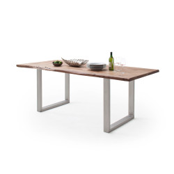 CALVERA Esstisch 180x100x3 cm Akazie natur lackiert inkl U-Form Edelstahlgestell