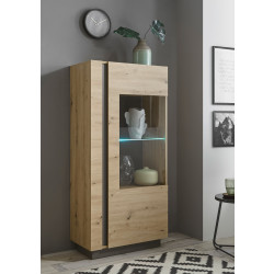 Vitrine mit Beleuchtung 1-türig 72 cm breit aus Eiche Graphit CORATO