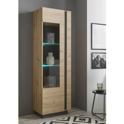 Vitrine 1-türig 60 cm breit Eiche Graphit CORATO mit Beleuchtung