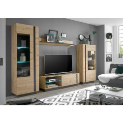 Wohnwand 290 cm 4-teilig Eiche Graphit Nr. 1 CORATO + BELEUCHTUNG