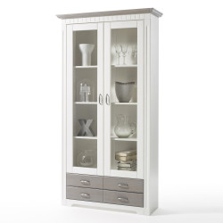 Vitrinenschrank weiß 2-trg Kiefer massiv Cordoba taupe lackiert