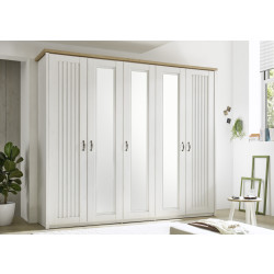 Drehtürenschrank Kleiderschrank mit 5 Türen Breite 265 cm Pinie weiss Eiche Trentino