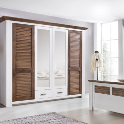 Kleiderschrank 4-türig Pinie teilmassiv weiß terra gewischt Laguna