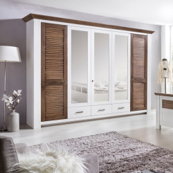 Kleiderschrank 5-türig Pinie teilmassiv weiß terra gewischt Laguna