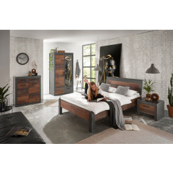 Schlafzimmer Set 4-teilig Bett 140x200 mit Holzkopfteil used-look QUEENS Nr. 1