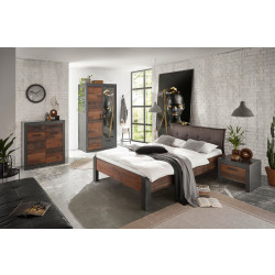 Schlafzimmer Set 4-teilig Bett 140x200 mit Polsterkopfteil used-look QUEENS Nr. 2