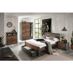 Schlafzimmer Set 5-teilig Bett 140x200 mit Holzkopfteil +Bettkasten used-look QUEENS Nr. 3