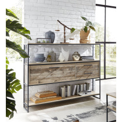Highboard 138x120 cm mit 2x Schubkästen Used Style Mix + Metallgestell anthrazit ROOF
