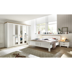Schlafzimmer komplett Pinie weiss mit Bett 180x200, Schrank 265 cm, 2x Nachtkommoden Trentino