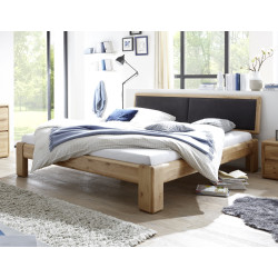Bett 200x200 Wildeiche massiv mit Polsterkopfteil schwarz VERONA 