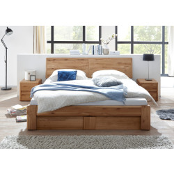 Bett 180x200 Wildeiche massiv mit Holzkopfteil Bettkasten und Lattenrost VERONA