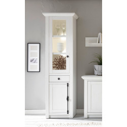 Vitrine 63x207 cm 2-türig + 1x Schubkasten weiß Pinie WALES + BELEUCHTUNG