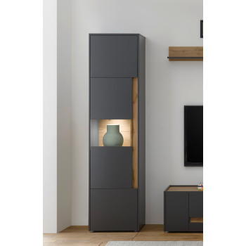 Vitrine 50x197 cm Eiche Anthrazit 3-türig BOSTON + Beleuchtung