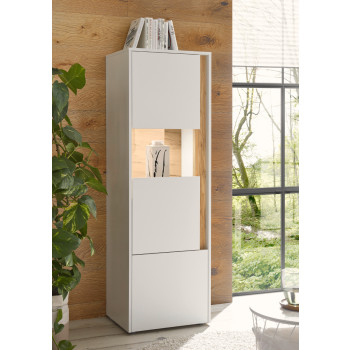 Vitrine 50x155 cm Eiche Weiss 2-türig BOSTON + Beleuchtung