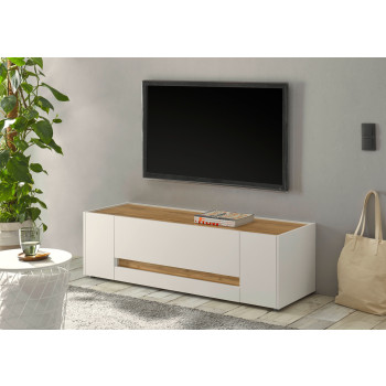 Lowboard 140x40 cm Eiche Weiss 2-türig + Doppelschubkasten BOSTON