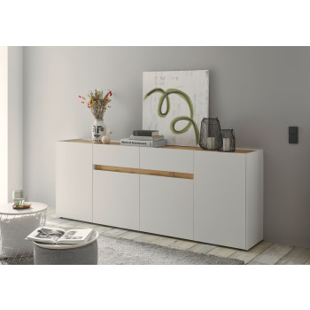 Sideboard 220x87 cm Eiche Weiss 4-türig + 2 Schubkästen BOSTON