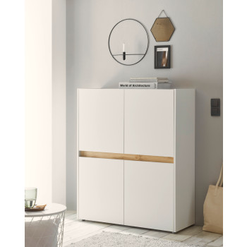 Highboard 120x100 cm Eiche Weiss 4-türig BOSTON
