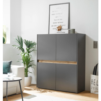 Highboard 120x100 cm Eiche Anthrazit 4-türig BOSTON