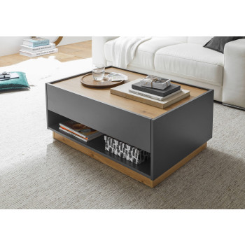 Couchtisch 90x60 cm Höhe 38 cm Eiche Anthrazit mit 1x Schubkasten BOSTON