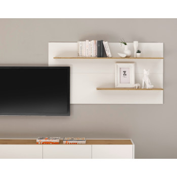 Wandpaneel 155x80 cm Weiss mit 2x Ablageböden Eiche BOSTON