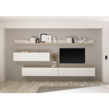 Wohnwand 340 cm Eiche Weiss 5-teilig Nr 12 BOSTON