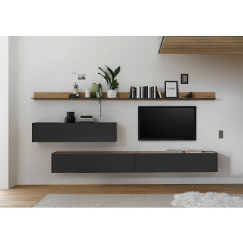 Wohnwand 340 cm Eiche Anthrazit 5-teilig Nr 12 BOSTON