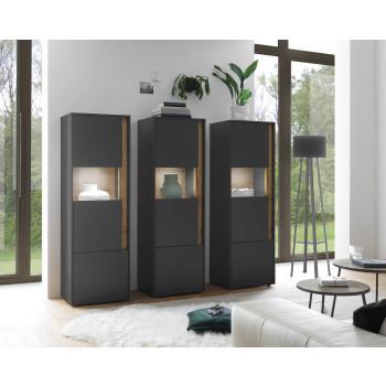 Wohnwand 190 cm Eiche Anthrazit 3-teilig Nr 17 BOSTON + Beleuchtung