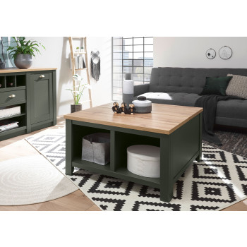 Couchtisch 93x93 cm Höhe 50 cm mit Klappe Grün + Eiche CASTLE