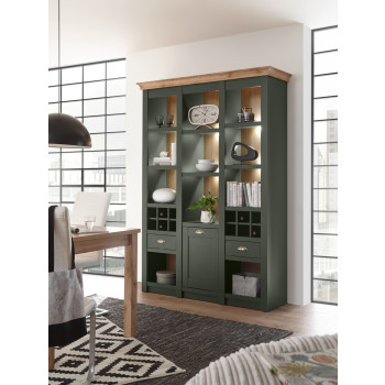 Regal 147x207 cm 1-türig mit Flascheneinteilungen Grün + Eiche CASTLE + Beleuchtung