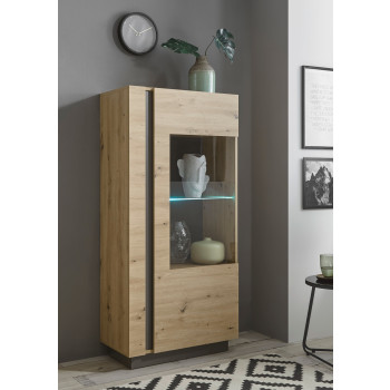 Vitrine 1-türig 72 cm mit Beleuchtung Eiche Graphit CORATO