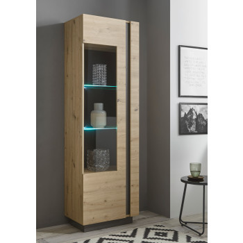Vitrine 1-türig 60 cm mit Beleuchtung Eiche Graphit CORATO