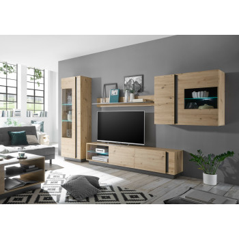 Wohnwand 315 cm 4-teilig mit Beleuchtung Eiche Graphit Nr. 3 CORATO