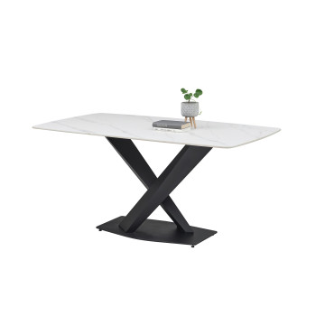 Esstisch 180x90 Keramik Marmor weiß Optik Gestell Metall schwarz Veneto