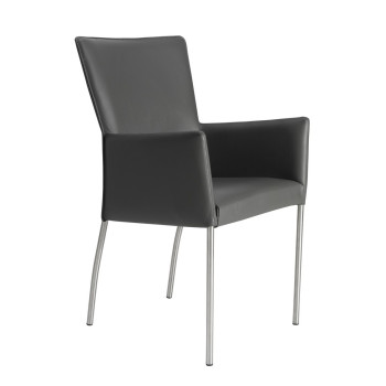 Armlehnstuhl aus Kunstleder mit Edelstahl Gestell Lenard