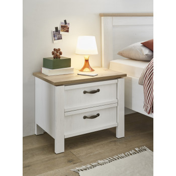 Nachtkommode Pinie weiss Eiche mit 2 Schubkästen Trentino