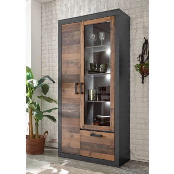 Vitrine 97x201 cm 3-türig used-look QUEENS