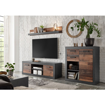 Wohnwand 255 cm 3-teilig used-look QUEENS Nr. 2