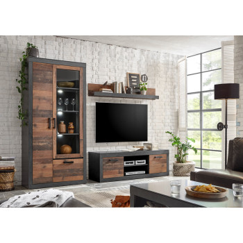 Wohnwand 260 cm 3-teilig used-look QUEENS + Beleuchtung Nr. 3