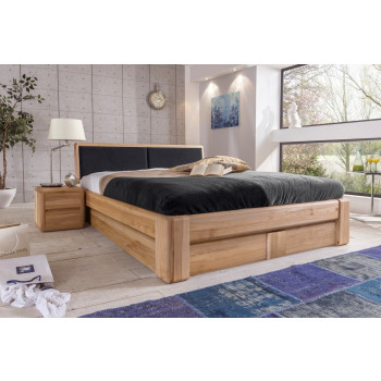 Doppelbett 200x200 cm mit Bettkasten und Lattenrost Kernbuche massiv Verona