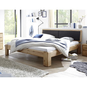 Doppelbett 160x200 cm Wildeiche massiv mit Polsterkopfteil schwarz Verona