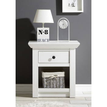 Nachtkommode 59x45 cm Höhe 62 cm 1x Schubkasten weiß Pinie WALES