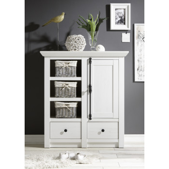 Kommode 1-türig 105x115 cm + 2x Schubkästen weiß Pinie WALES