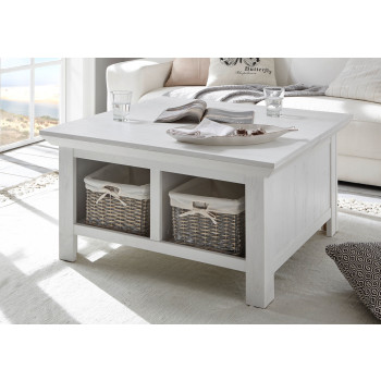 Couchtisch 93x93 cm Höhe 50 cm mit Klappe weiß Pinie WALES