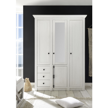 Kleiderschrank 4-türig 147x206 cm mit 3x Schubkästen weiß Pinie WALES