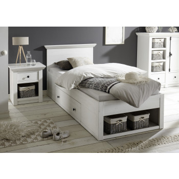 Funktionsbett 90x200 cm weiß Pinie mit Bettschublade WALES